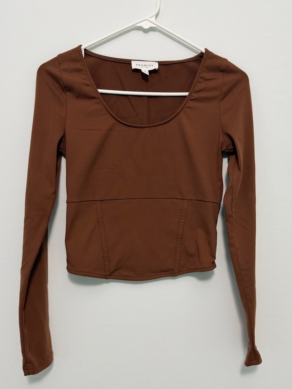 Promise the Label Lifted Fit Corset-Detail Long-Sleeve brown Top Small - Picture 12 of 12